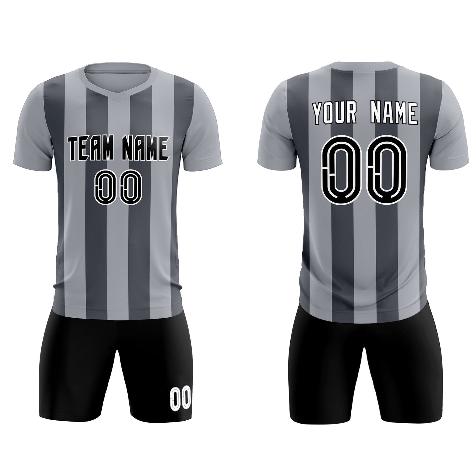 Custom Gray Dark Gray Vertical Stripes Casual Outdoor Soccer Sets Jersey