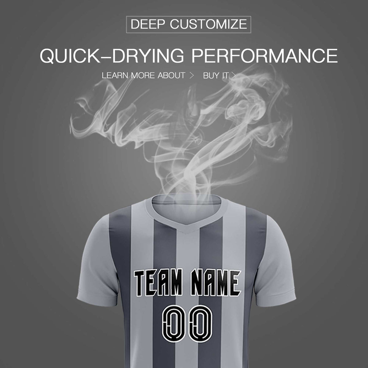 Custom Gray Dark Gray Vertical Stripes Casual Outdoor Soccer Sets Jersey