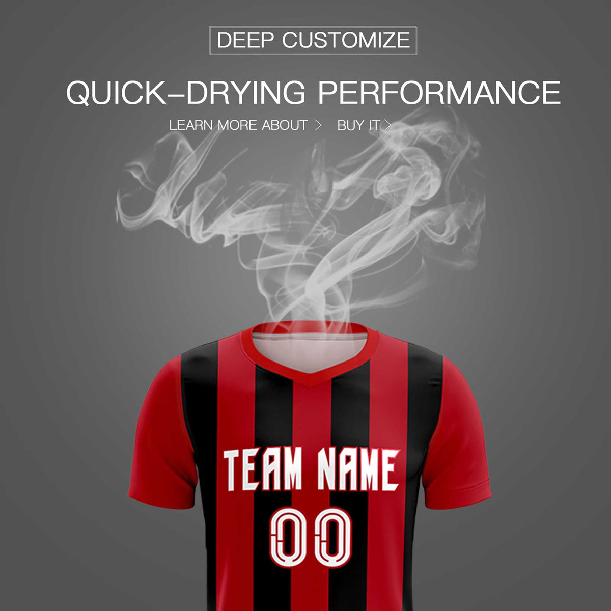 Custom Red Black Vertical Stripes Casual Outdoor Soccer Sets Jersey