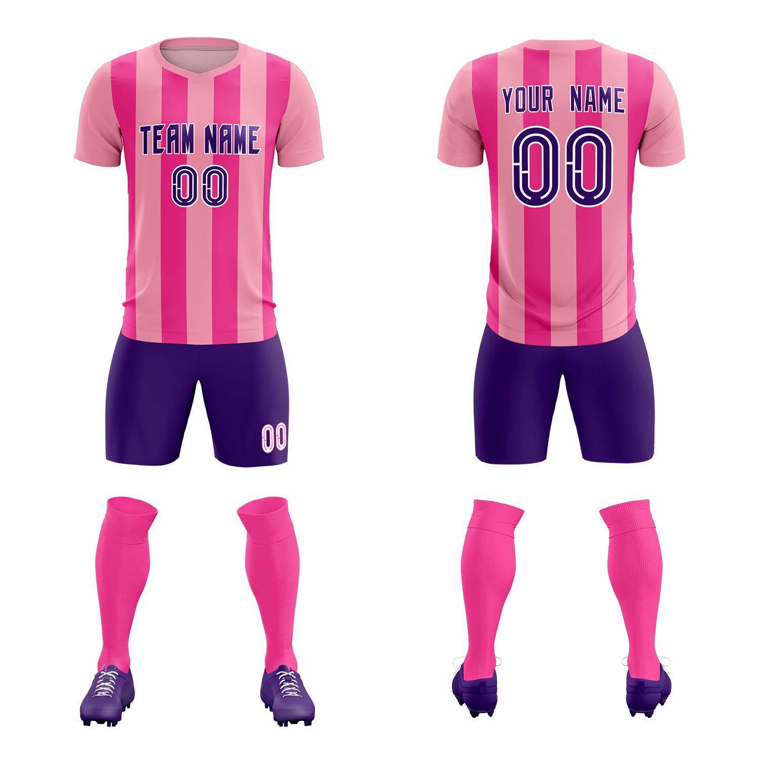 Custom Light Pink Pink Vertical Stripes Casual Outdoor Soccer Sets Jersey