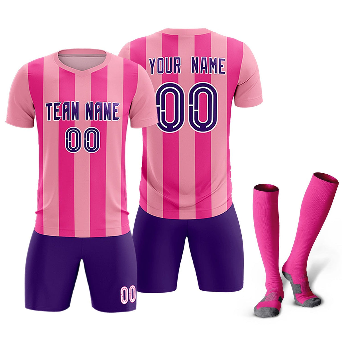 Custom Light Pink Pink Vertical Stripes Casual Outdoor Soccer Sets Jersey