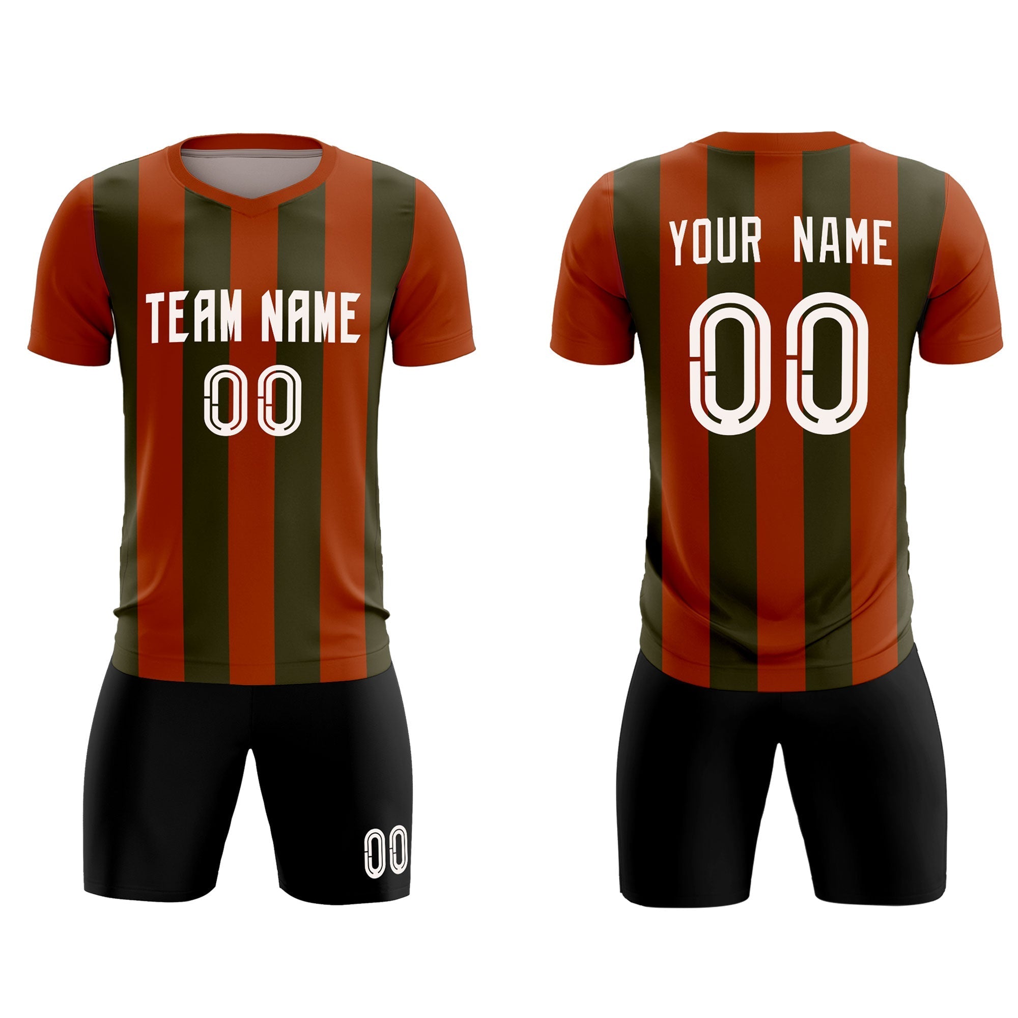 Custom Texas Orange Olive Vertical Stripes Casual Outdoor Soccer Sets Jersey