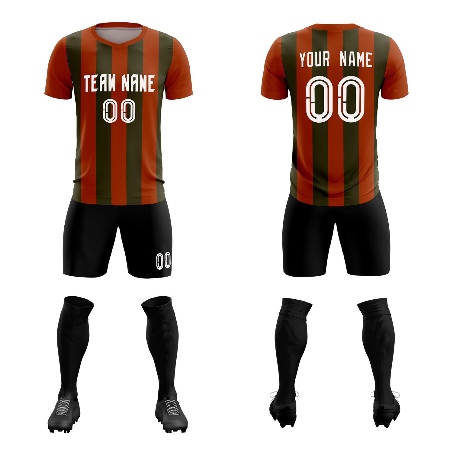 Custom Texas Orange Olive Vertical Stripes Casual Outdoor Soccer Sets Jersey