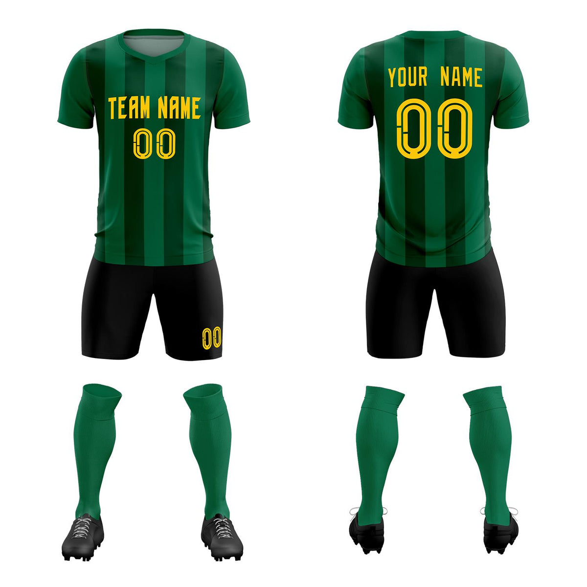 Custom Kelly Green Green Vertical Stripes Casual Outdoor Soccer Sets Jersey