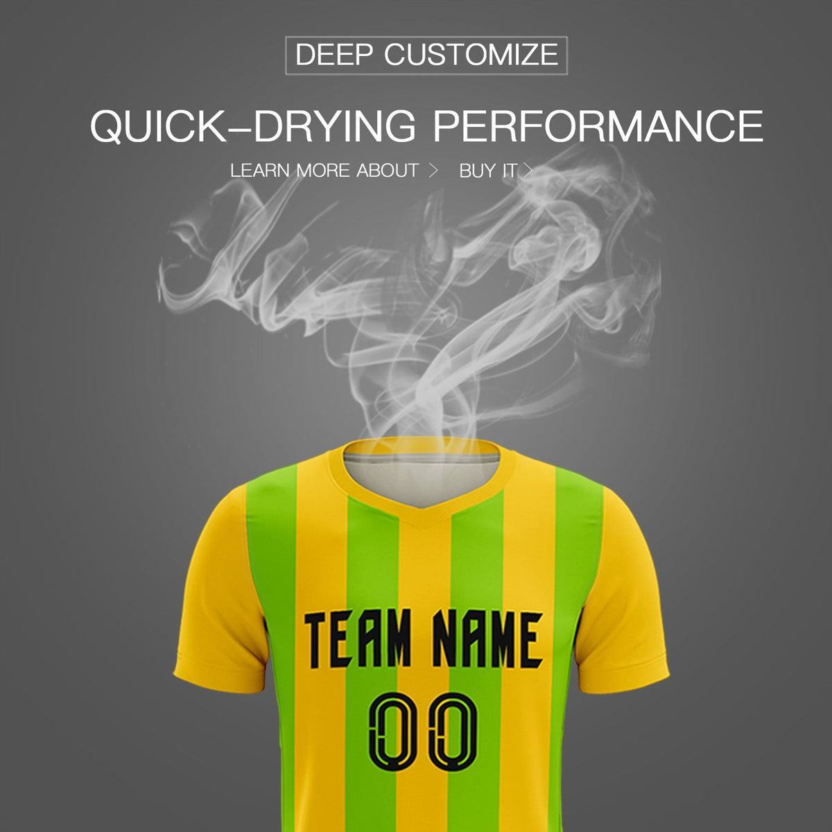 Custom Gold Neon Green Vertical Stripes Casual Outdoor Soccer Sets Jersey