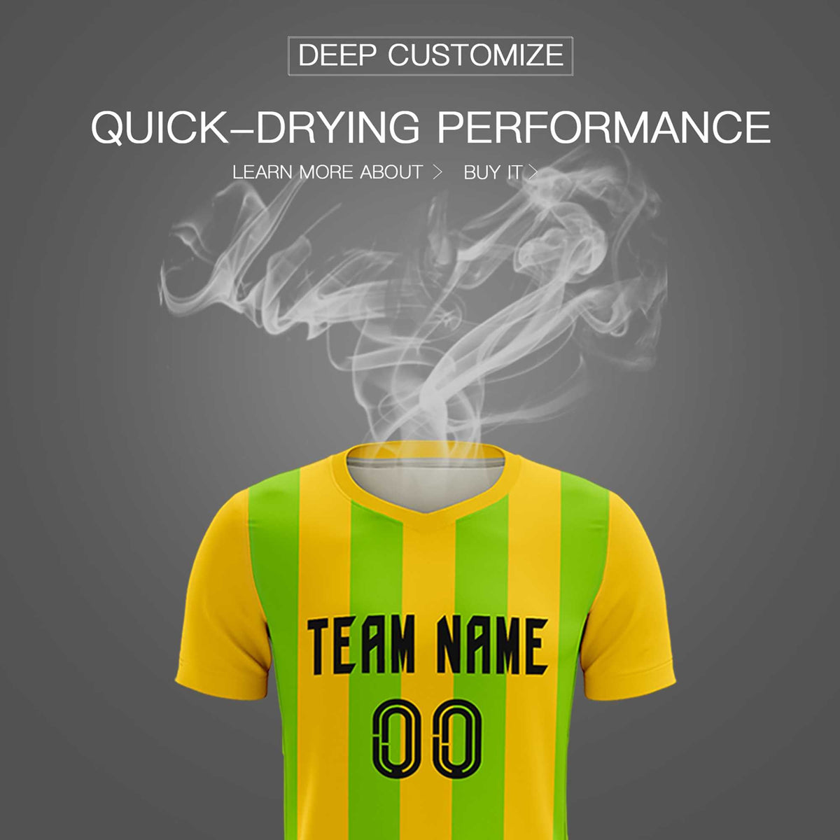 Custom Gold Neon Green Vertical Stripes Casual Outdoor Soccer Sets Jersey