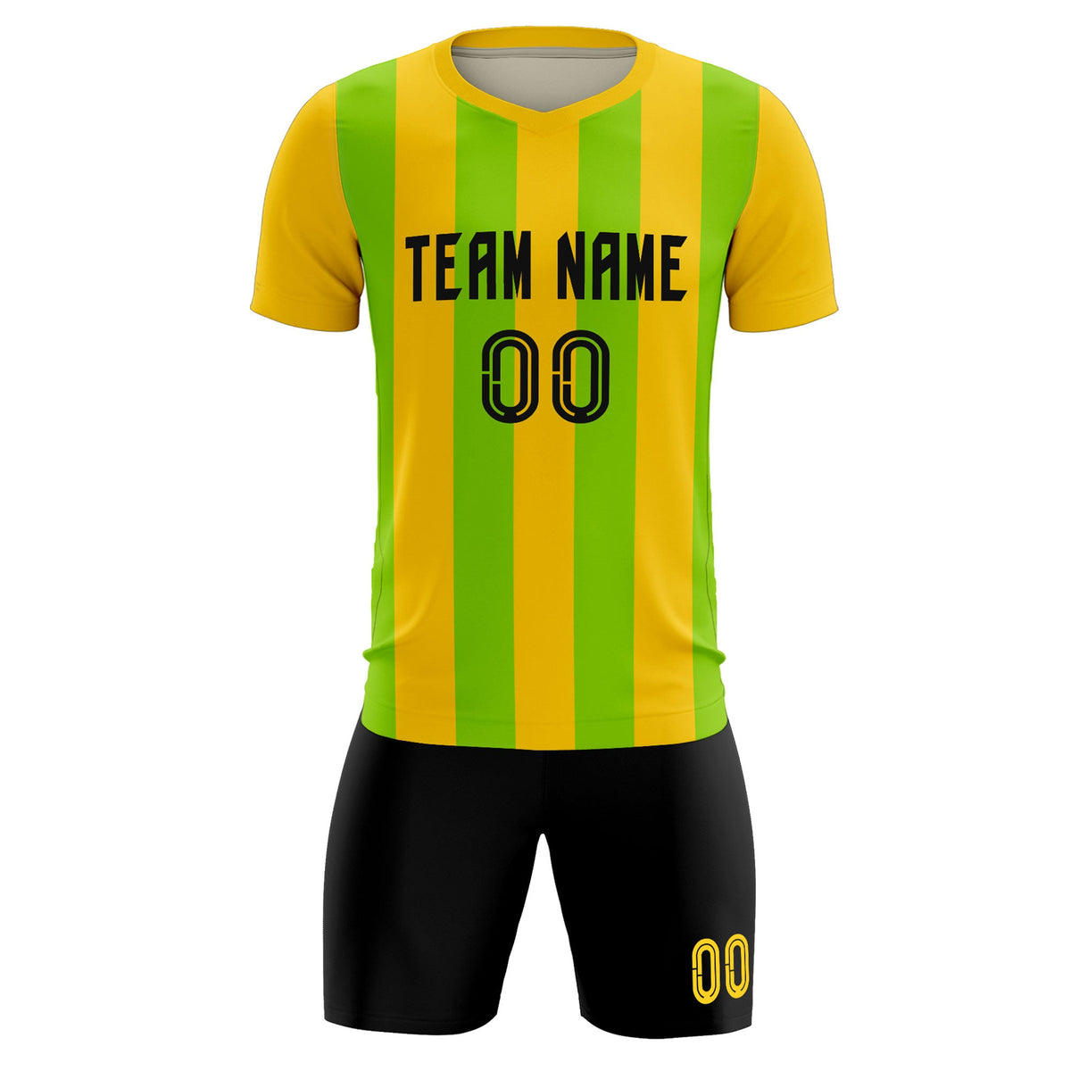 Custom Gold Neon Green Vertical Stripes Casual Outdoor Soccer Sets Jersey
