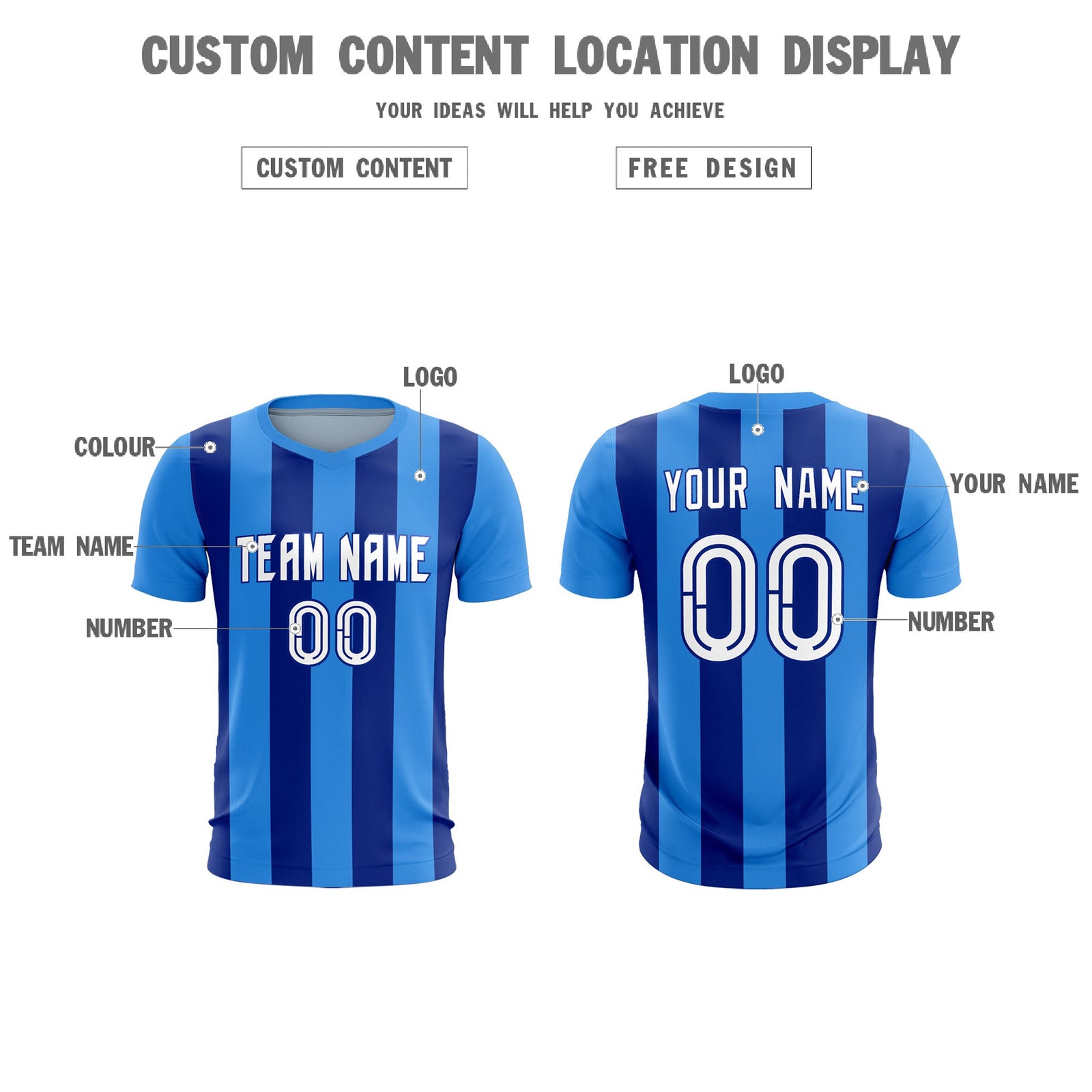 Custom Powder Blue Royal Vertical Stripes Casual Outdoor Soccer Sets Jersey
