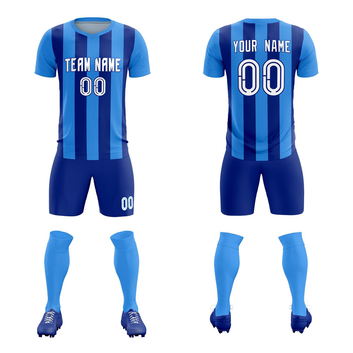 Custom Powder Blue Royal Vertical Stripes Casual Outdoor Soccer Sets Jersey