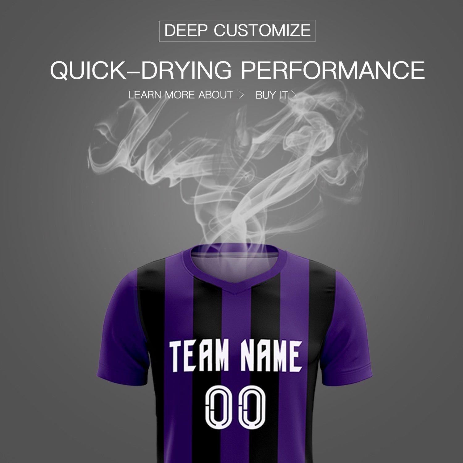Custom Purple Black Vertical Stripes Casual Outdoor Soccer Sets Jersey
