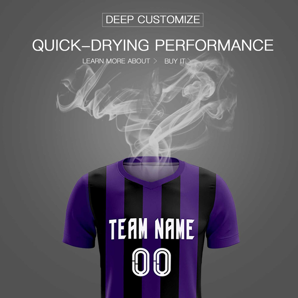 Custom Purple Black Vertical Stripes Casual Outdoor Soccer Sets Jersey