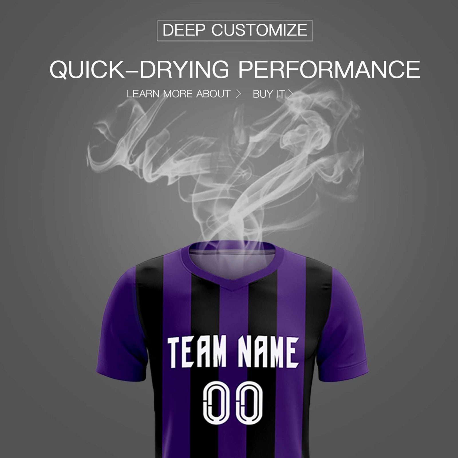 Custom Purple Black Vertical Stripes Casual Outdoor Soccer Sets Jersey