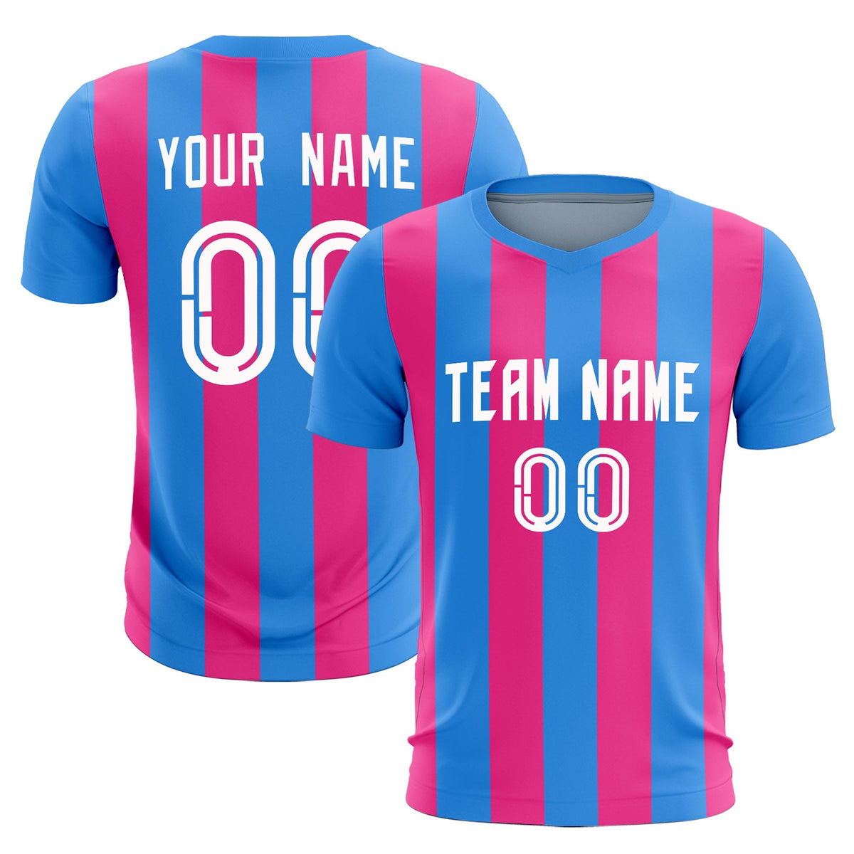 Custom Powder Blue Pink Vertical Stripes Casual Outdoor Soccer Sets Jersey