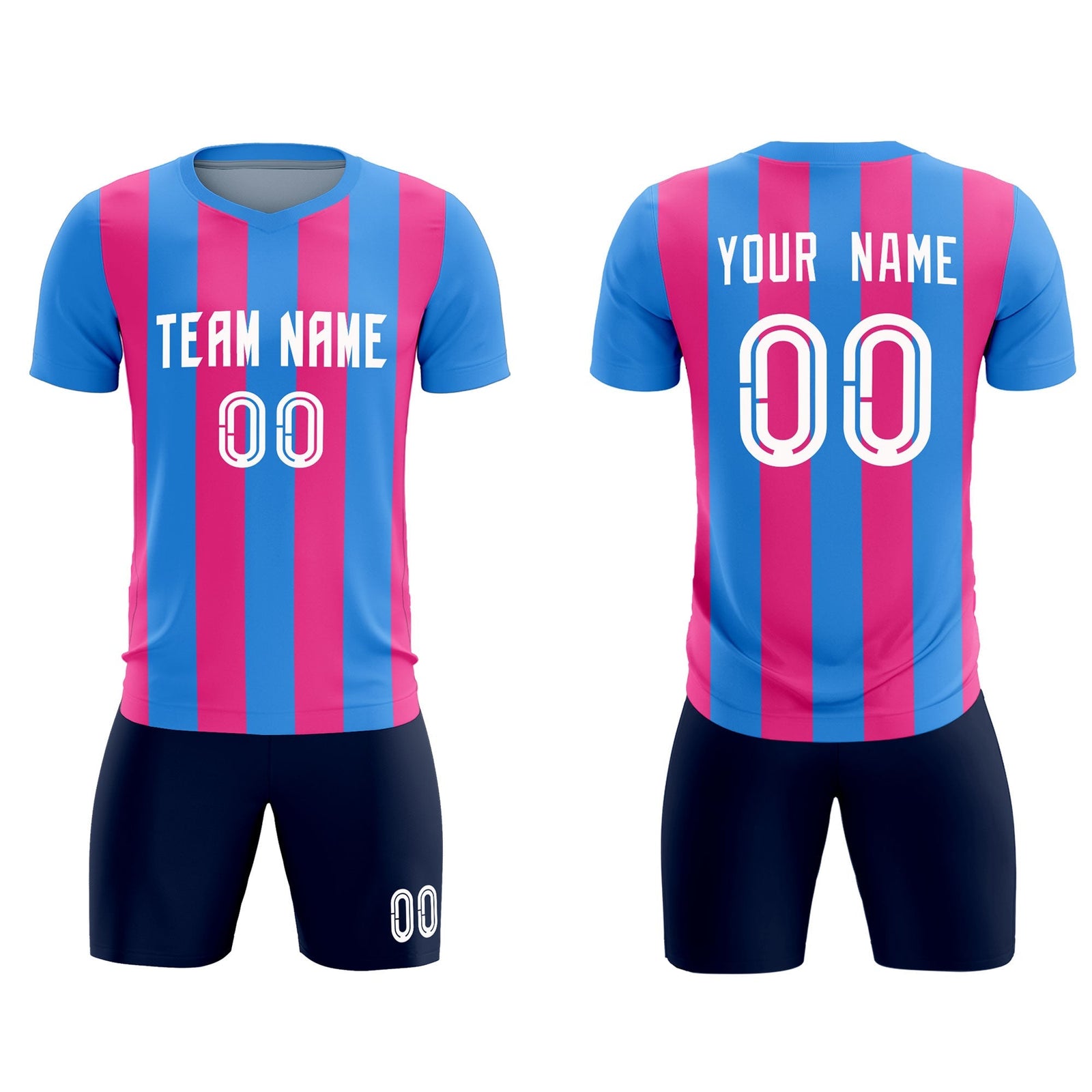 Custom Powder Blue Pink Vertical Stripes Casual Outdoor Soccer Sets Jersey