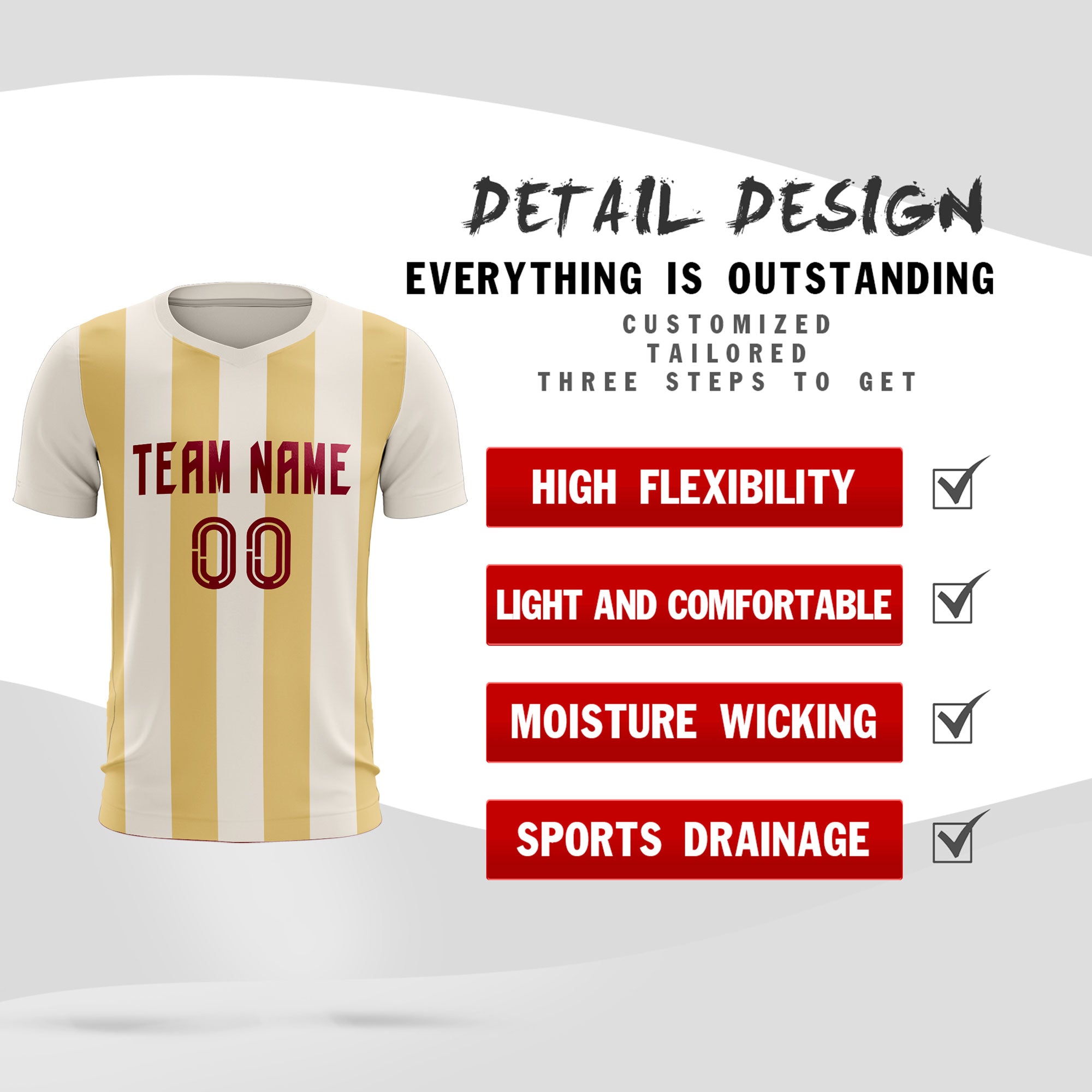 Custom Cream Khaki Vertical Stripes Casual Outdoor Soccer Sets Jersey