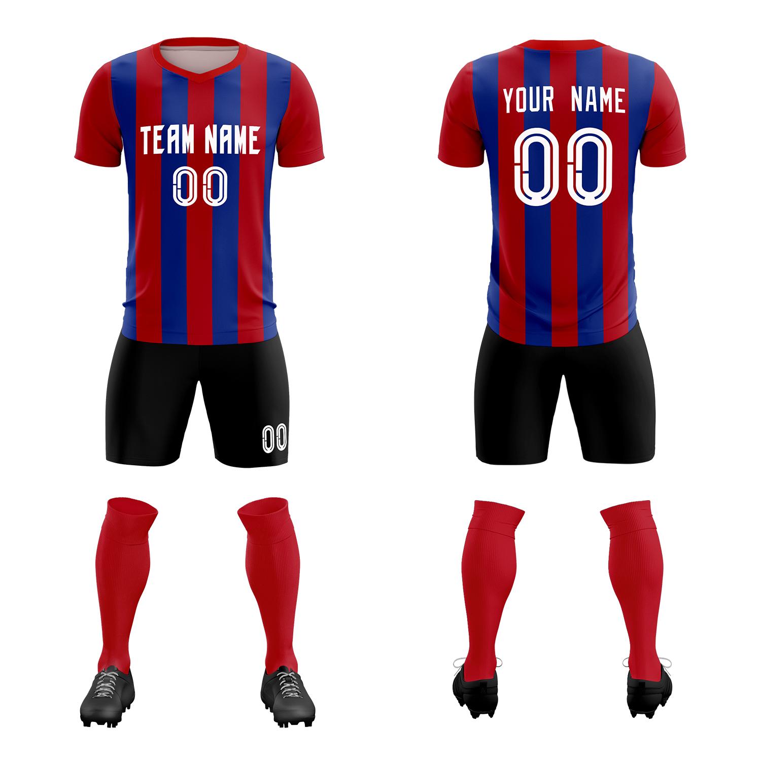 Custom Red Royal Vertical Stripes Casual Outdoor Soccer Sets Jersey