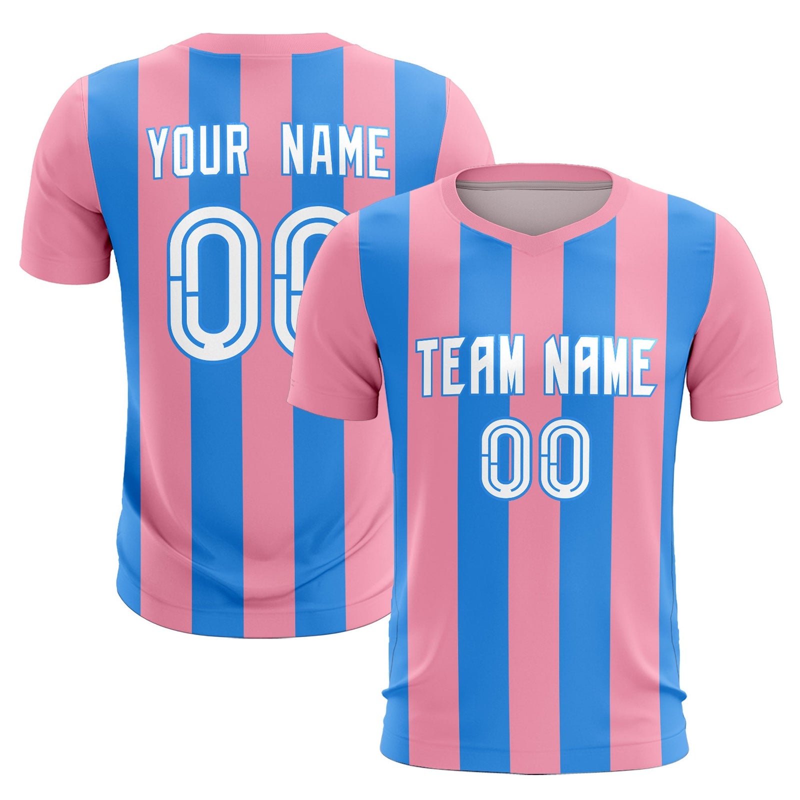 Custom Light Pink Powder Blue Vertical Stripes Casual Outdoor Soccer Sets Jersey
