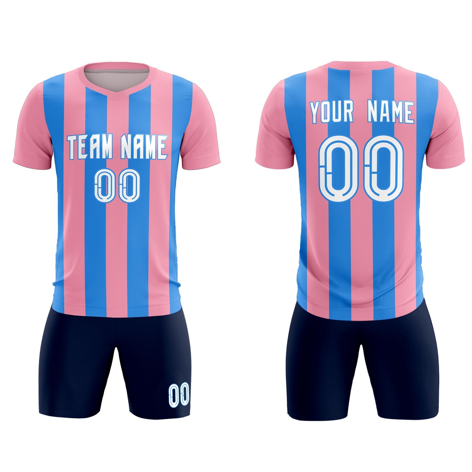 Custom Light Pink Powder Blue Vertical Stripes Casual Outdoor Soccer Sets Jersey
