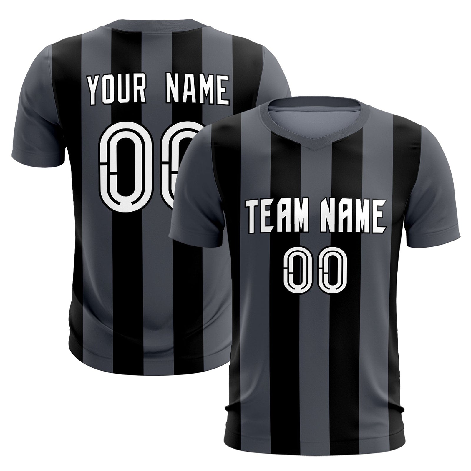 Custom Dark Gray Black Vertical Stripes Casual Outdoor Soccer Sets Jersey