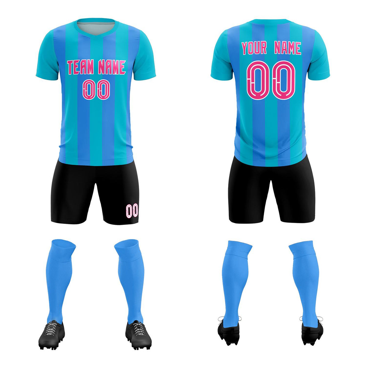 Custom Sky Blue Powder Blue Vertical Stripes Casual Outdoor Soccer Sets Jersey
