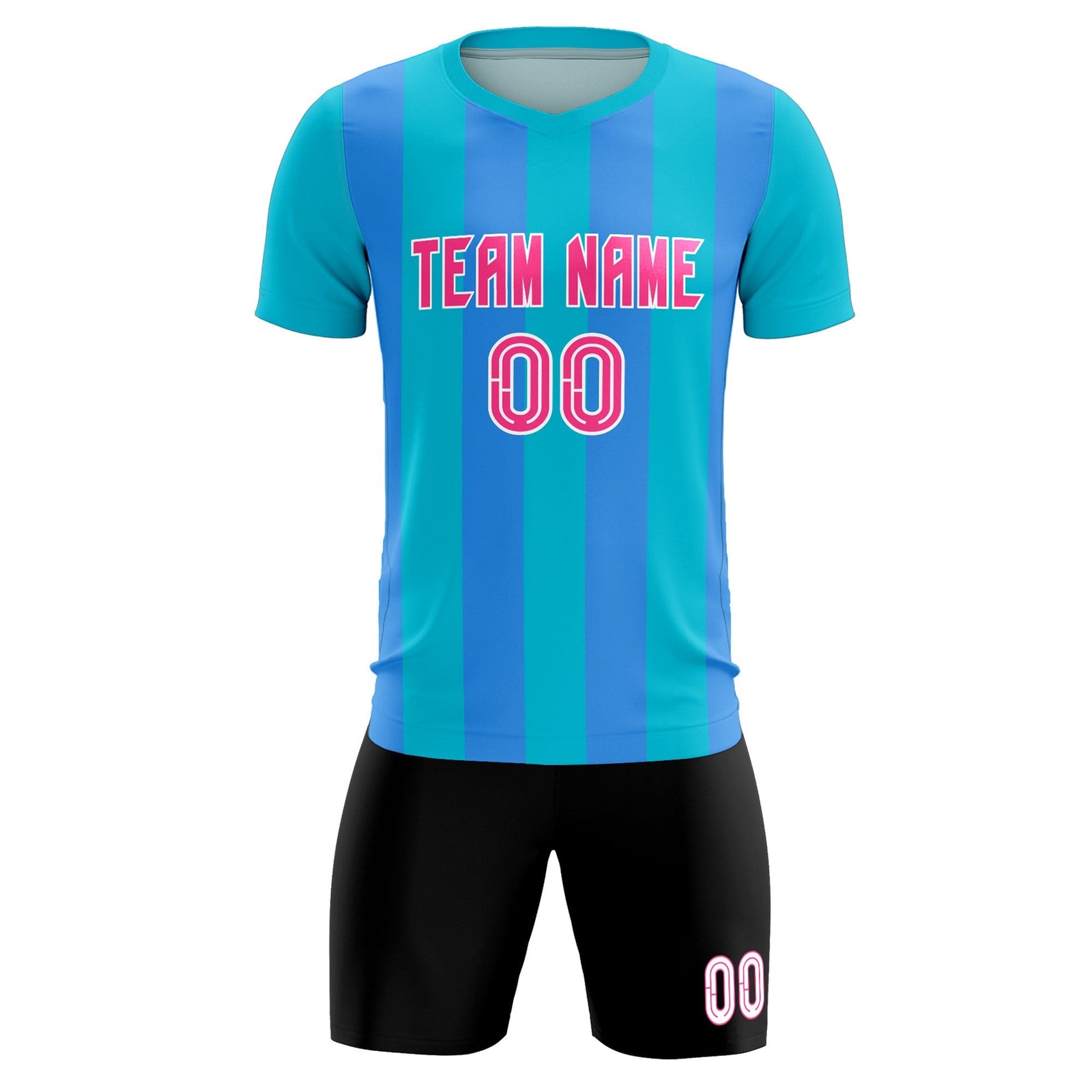 Custom Sky Blue Powder Blue Vertical Stripes Casual Outdoor Soccer Sets Jersey