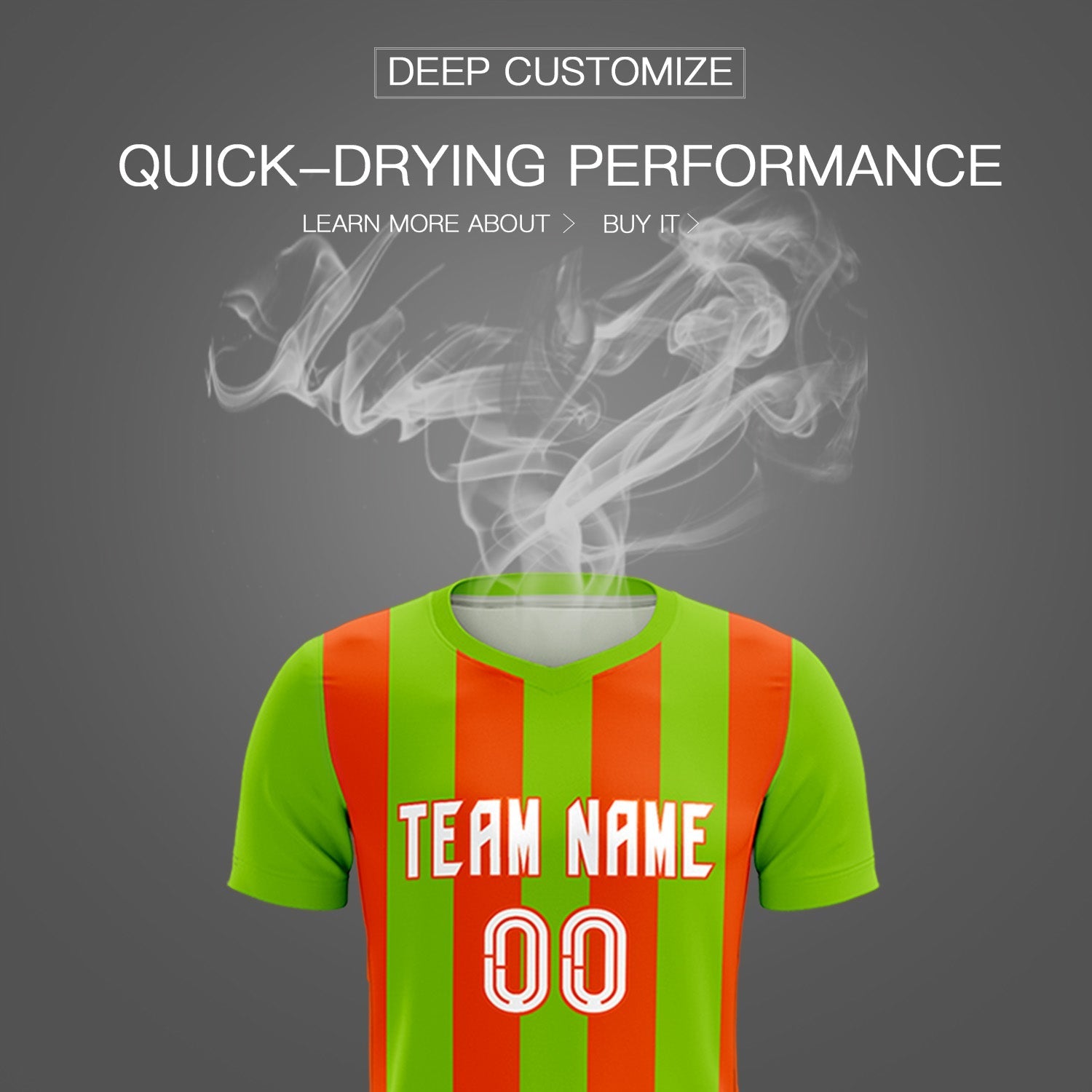 Custom Neon Green Orange Vertical Stripes Casual Outdoor Soccer Sets Jersey