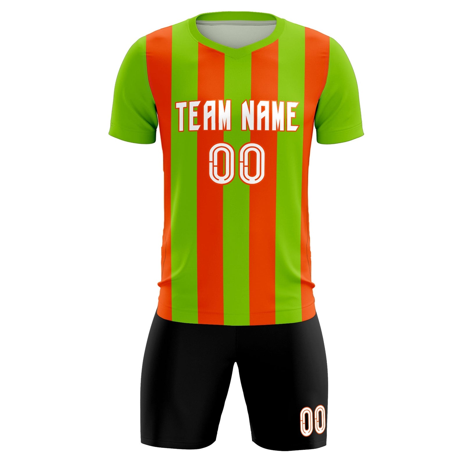 Custom Neon Green Orange Vertical Stripes Casual Outdoor Soccer Sets Jersey