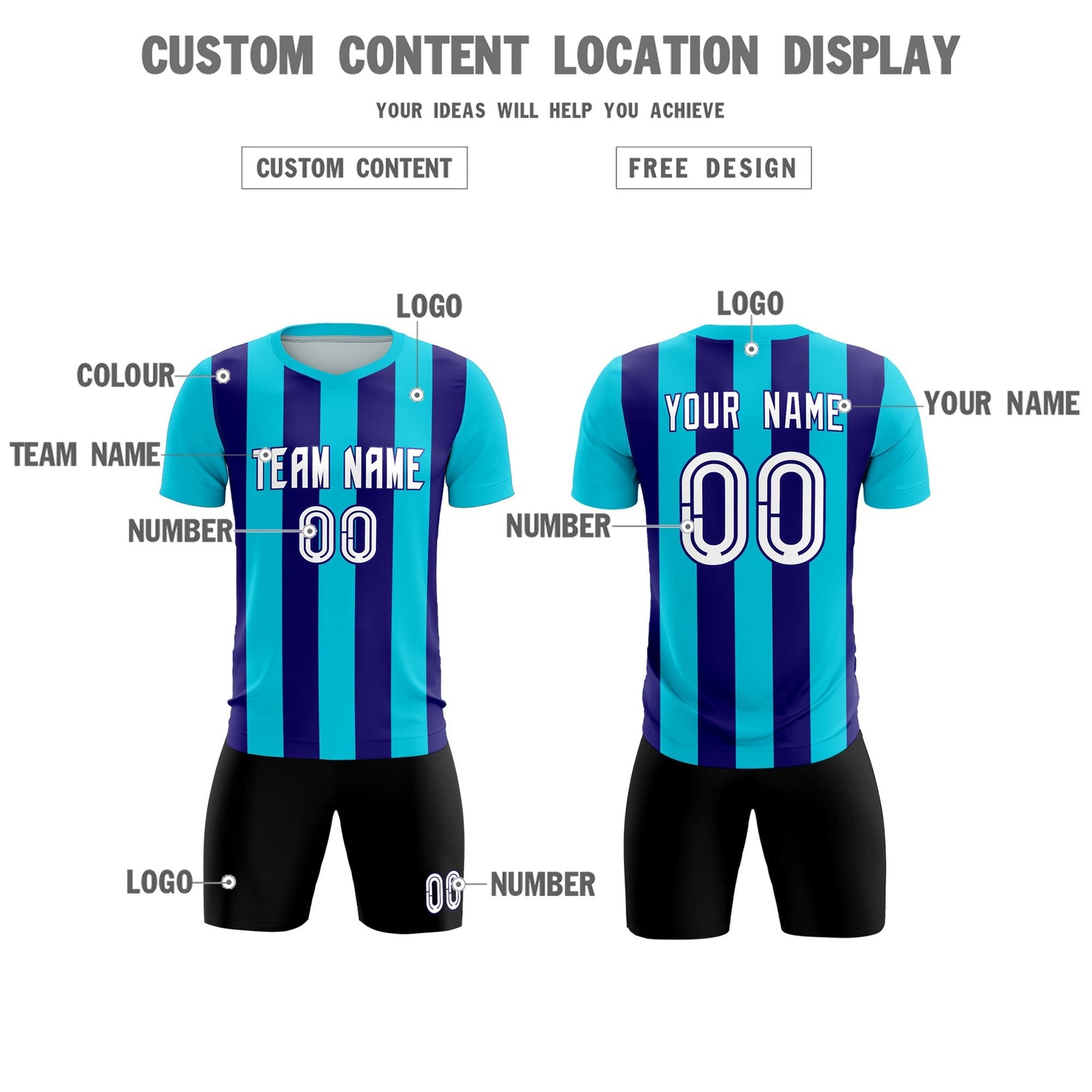 Custom Sky Blue Royal Vertical Stripes Casual Outdoor Soccer Sets Jersey