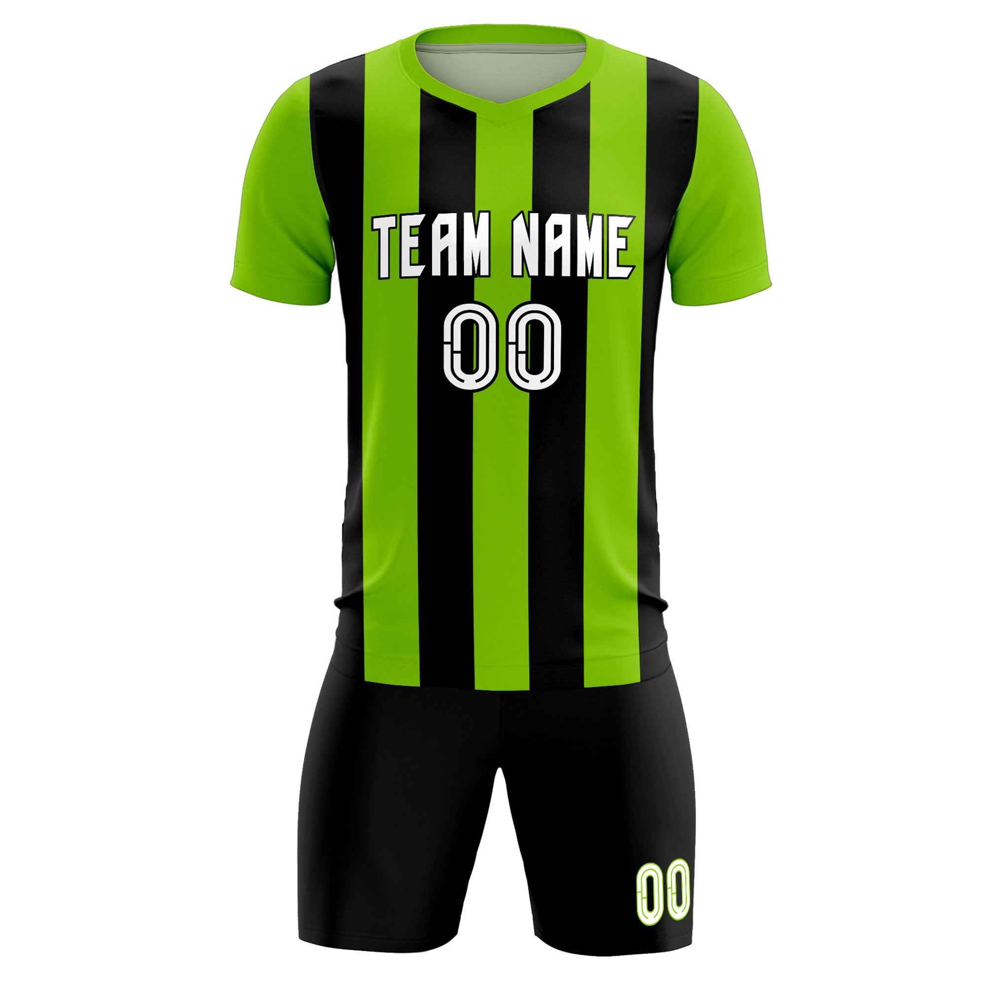 Custom Neon Green Black Vertical Stripes Casual Outdoor Soccer Sets Jersey
