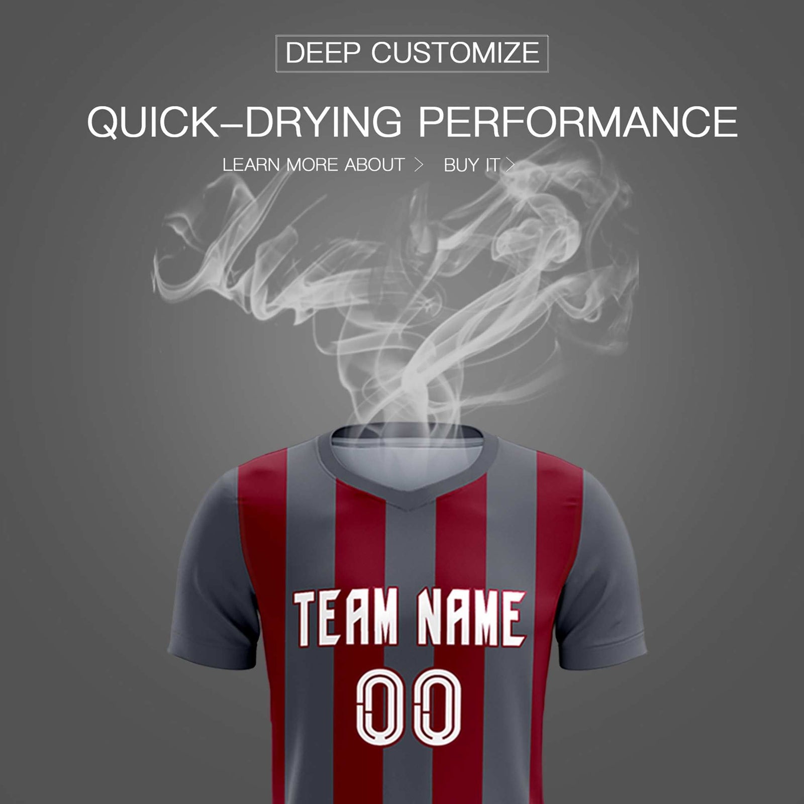 Custom Dark Gray Crimson Vertical Stripes Casual Outdoor Soccer Sets Jersey