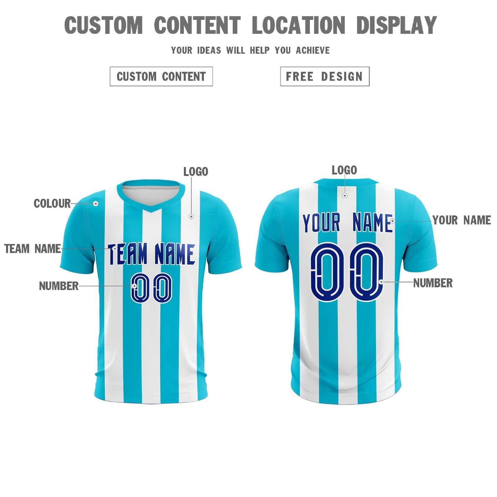 Custom White Sky Blue Vertical Stripes Casual Outdoor Soccer Sets Jersey