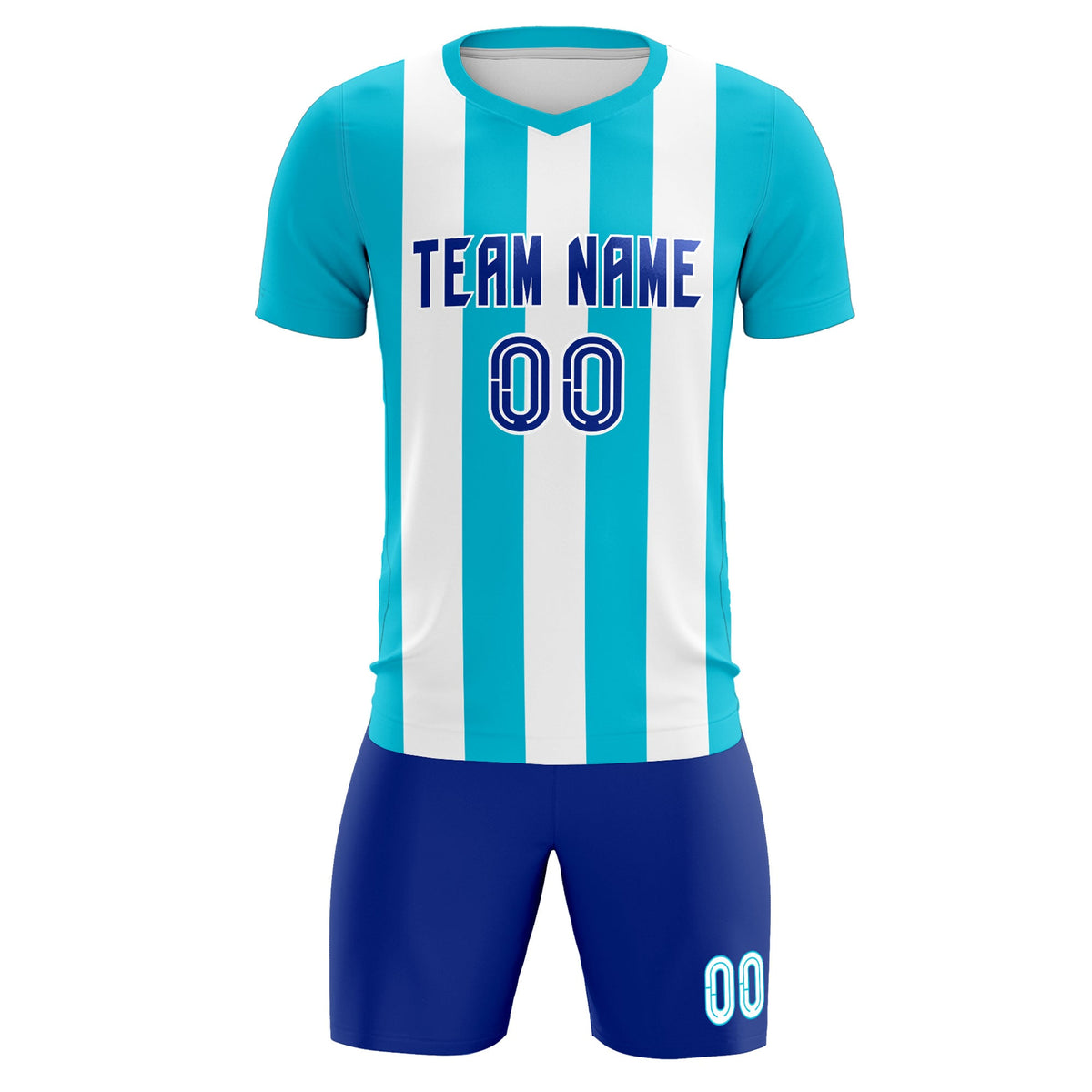 Custom White Sky Blue Vertical Stripes Casual Outdoor Soccer Sets Jersey