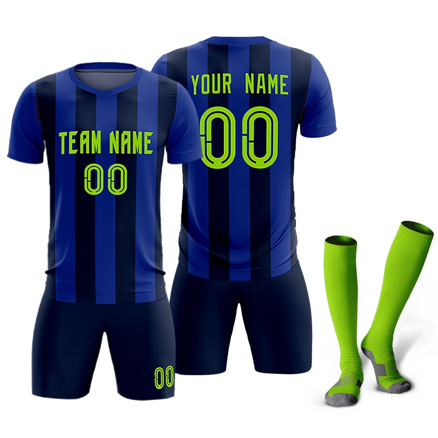 Custom Royal Navy Vertical Stripes Casual Outdoor Soccer Sets Jersey