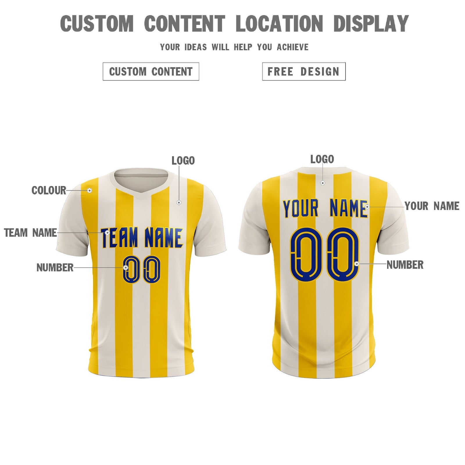 Custom Cream Gold Vertical Stripes Casual Outdoor Soccer Sets Jersey
