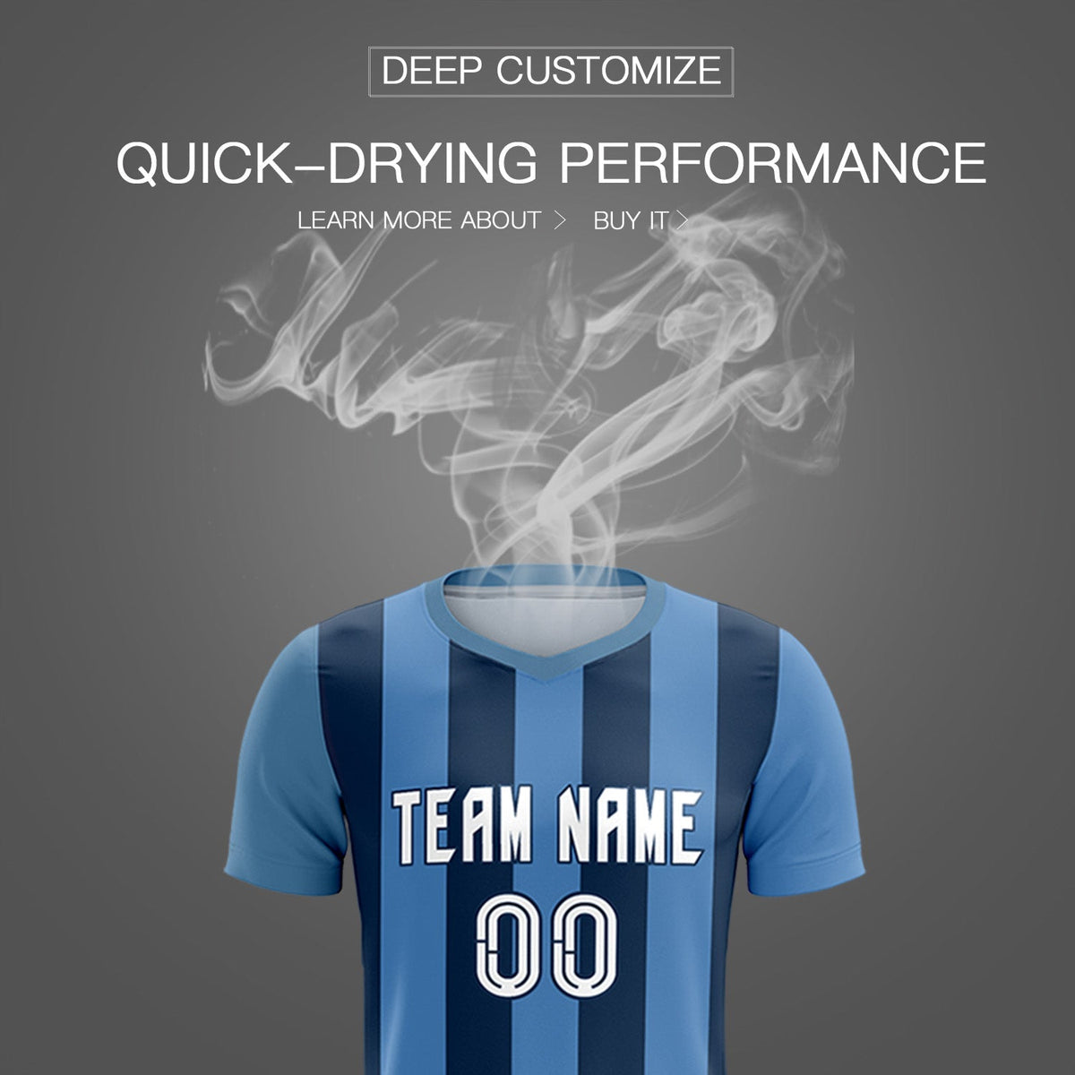 Custom Light Blue Midnight Blue Vertical Stripes Casual Outdoor Soccer Sets Jersey