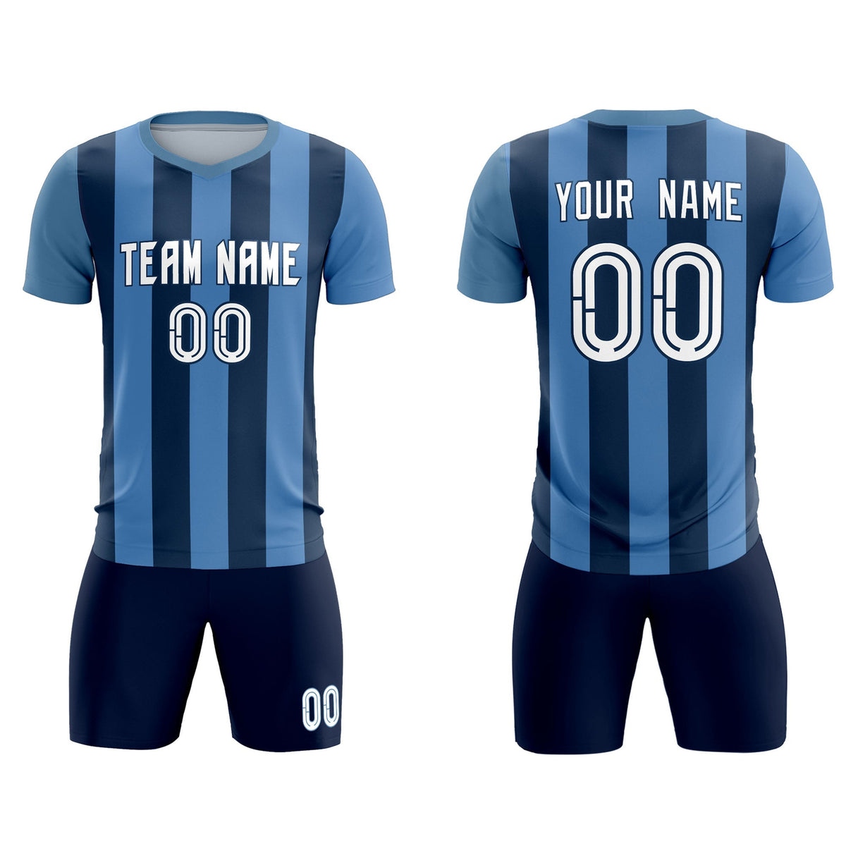 Custom Light Blue Midnight Blue Vertical Stripes Casual Outdoor Soccer Sets Jersey
