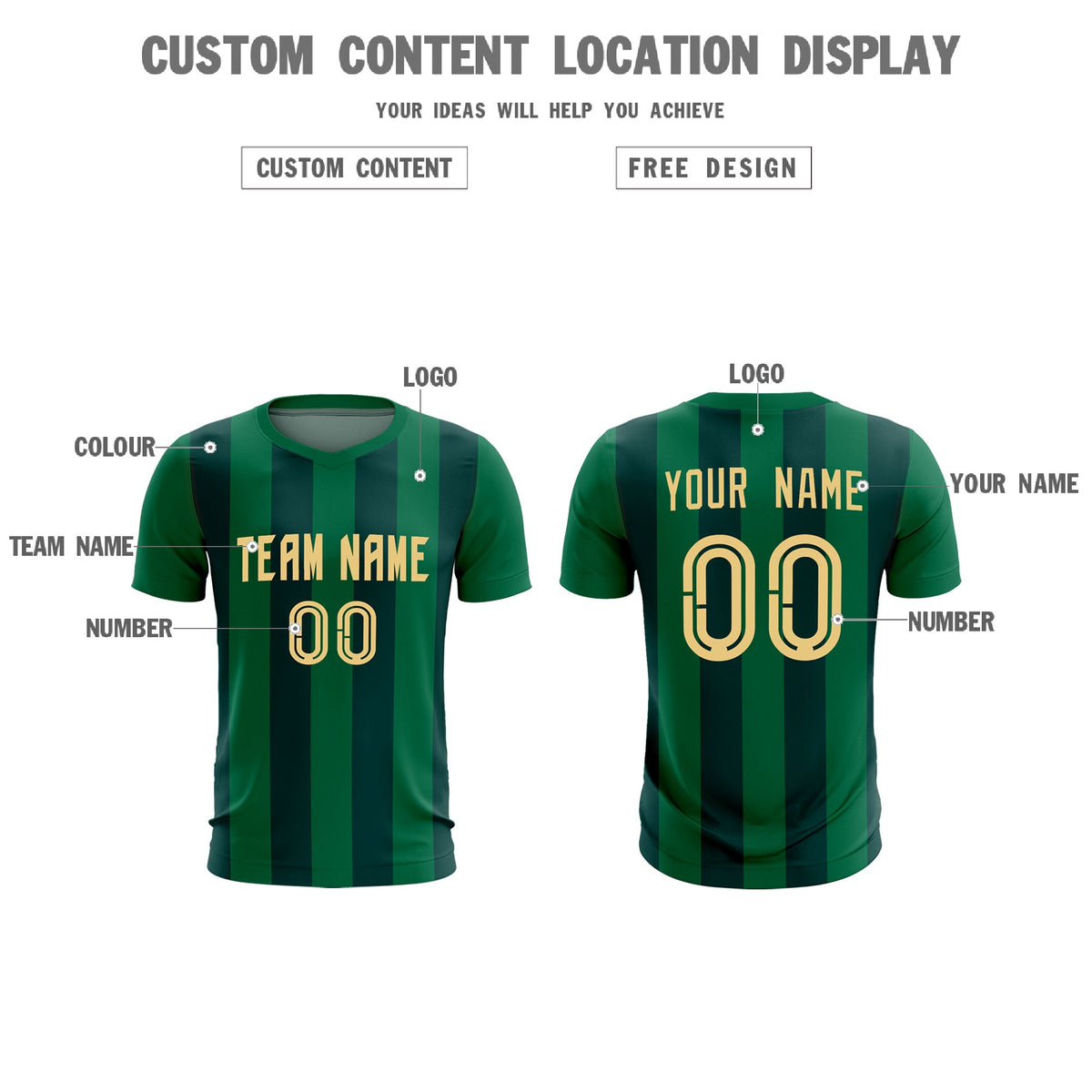 Custom Kelly Green Midnight Green Vertical Stripes Casual Outdoor Soccer Sets Jersey