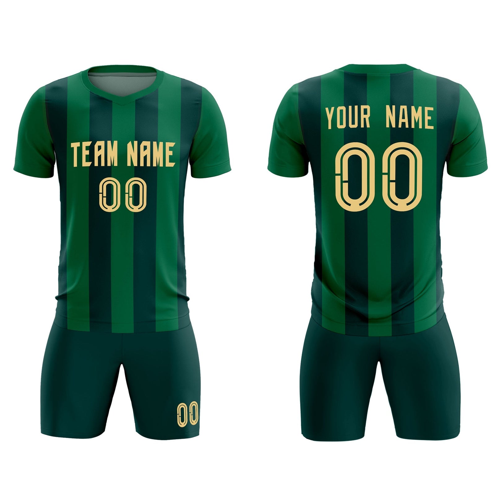 Custom Kelly Green Midnight Green Vertical Stripes Casual Outdoor Soccer Sets Jersey
