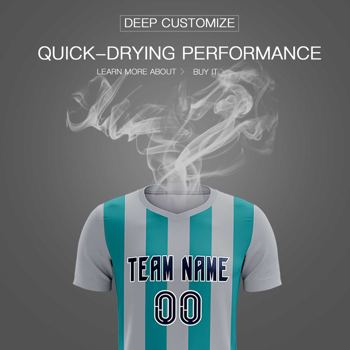 Custom Gray Aqua Vertical Stripes Casual Outdoor Soccer Sets Jersey