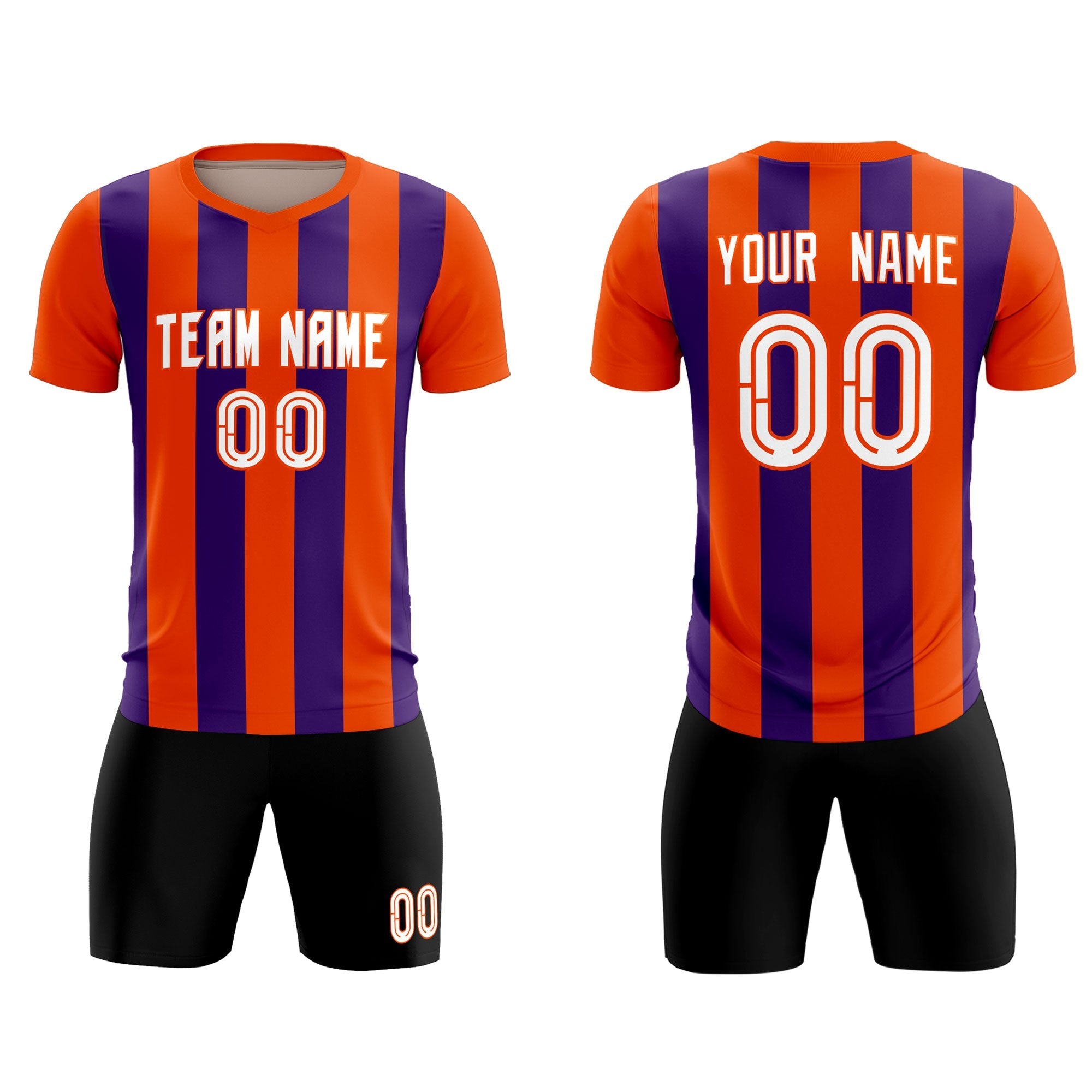 Custom Orange Purple Vertical Stripes Casual Outdoor Soccer Sets Jersey