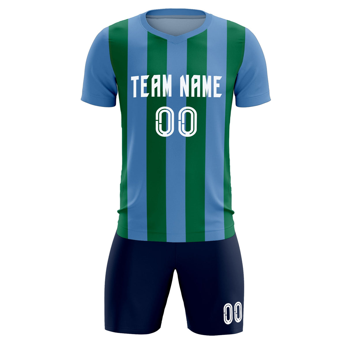 Custom Light Blue Kelly Green Vertical Stripes Casual Outdoor Soccer Sets Jersey