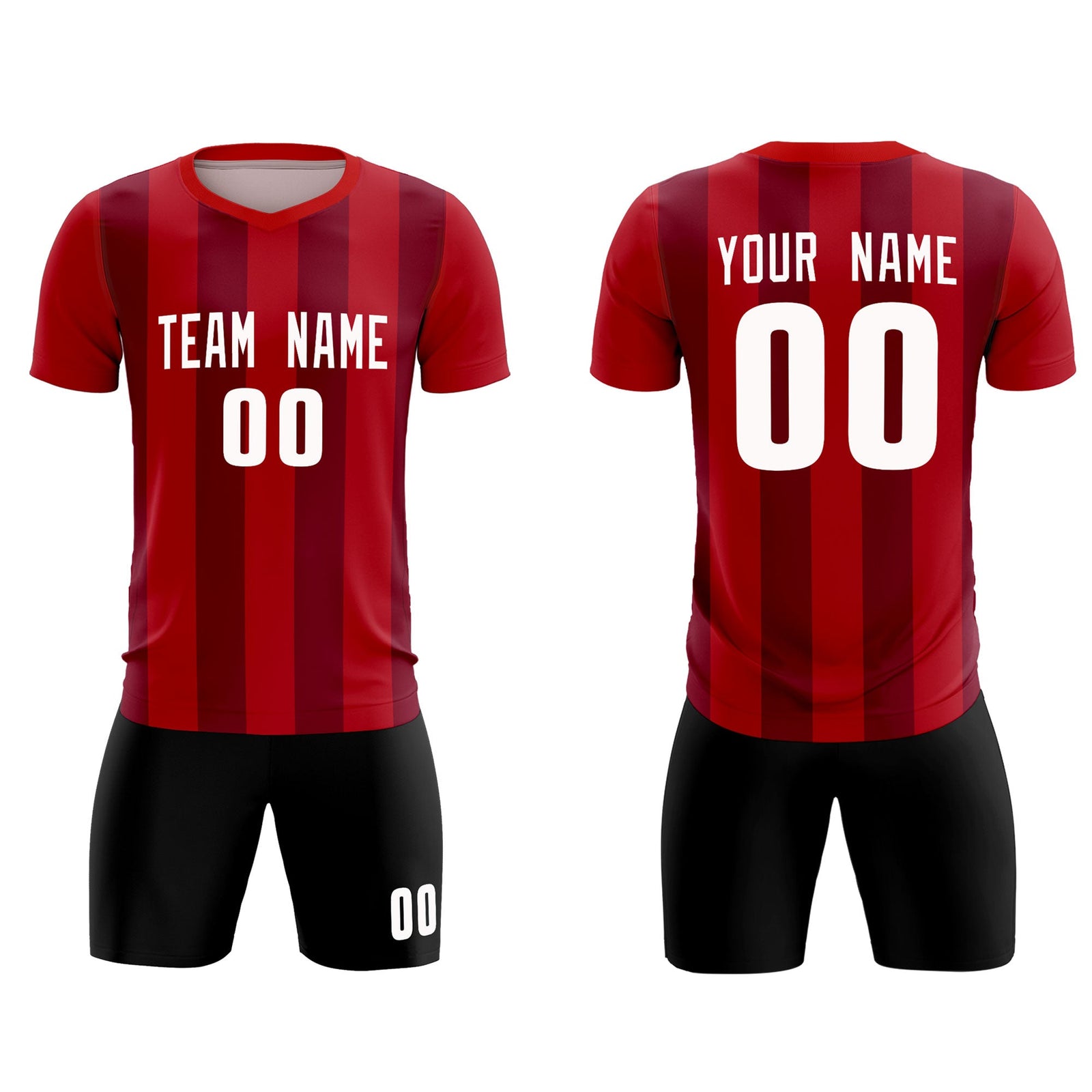 Custom Red Crimson Vertical Stripes Casual Outdoor Soccer Sets Jersey
