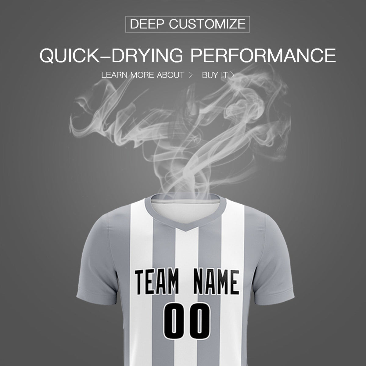 Custom White Gray Vertical Stripes Casual Outdoor Soccer Sets Jersey