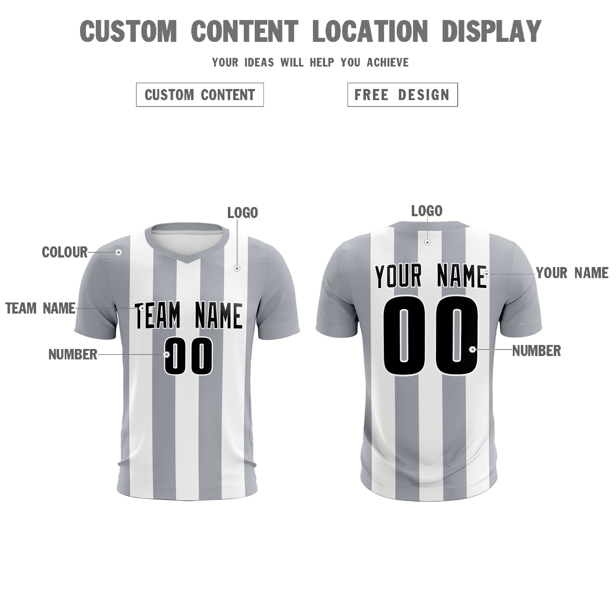 Custom White Gray Vertical Stripes Casual Outdoor Soccer Sets Jersey