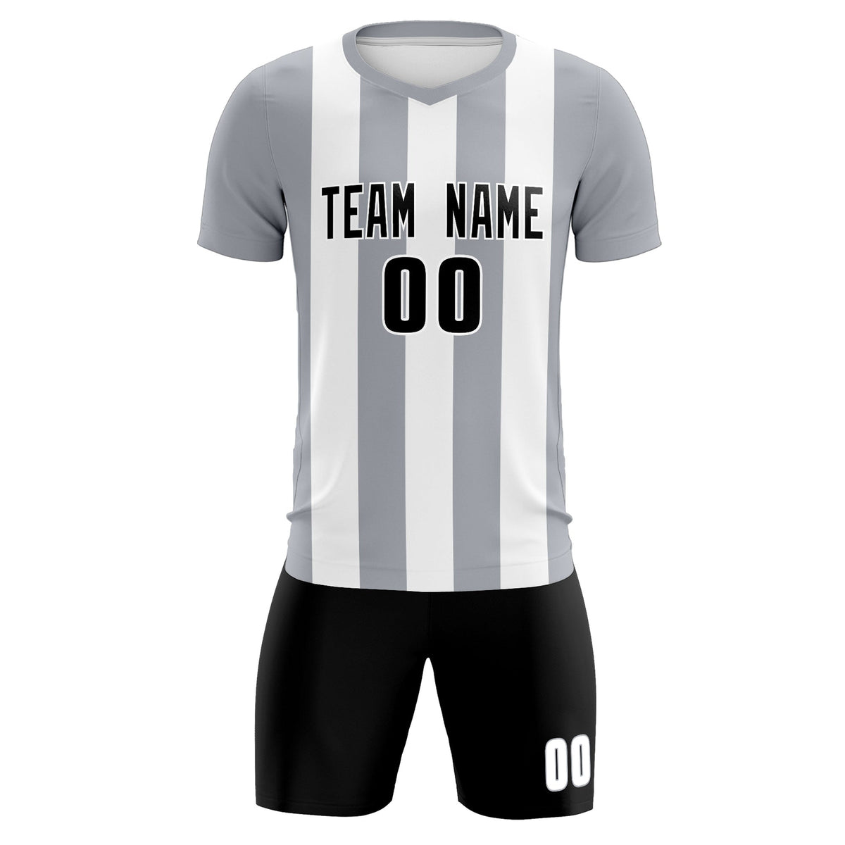 Custom White Gray Vertical Stripes Casual Outdoor Soccer Sets Jersey