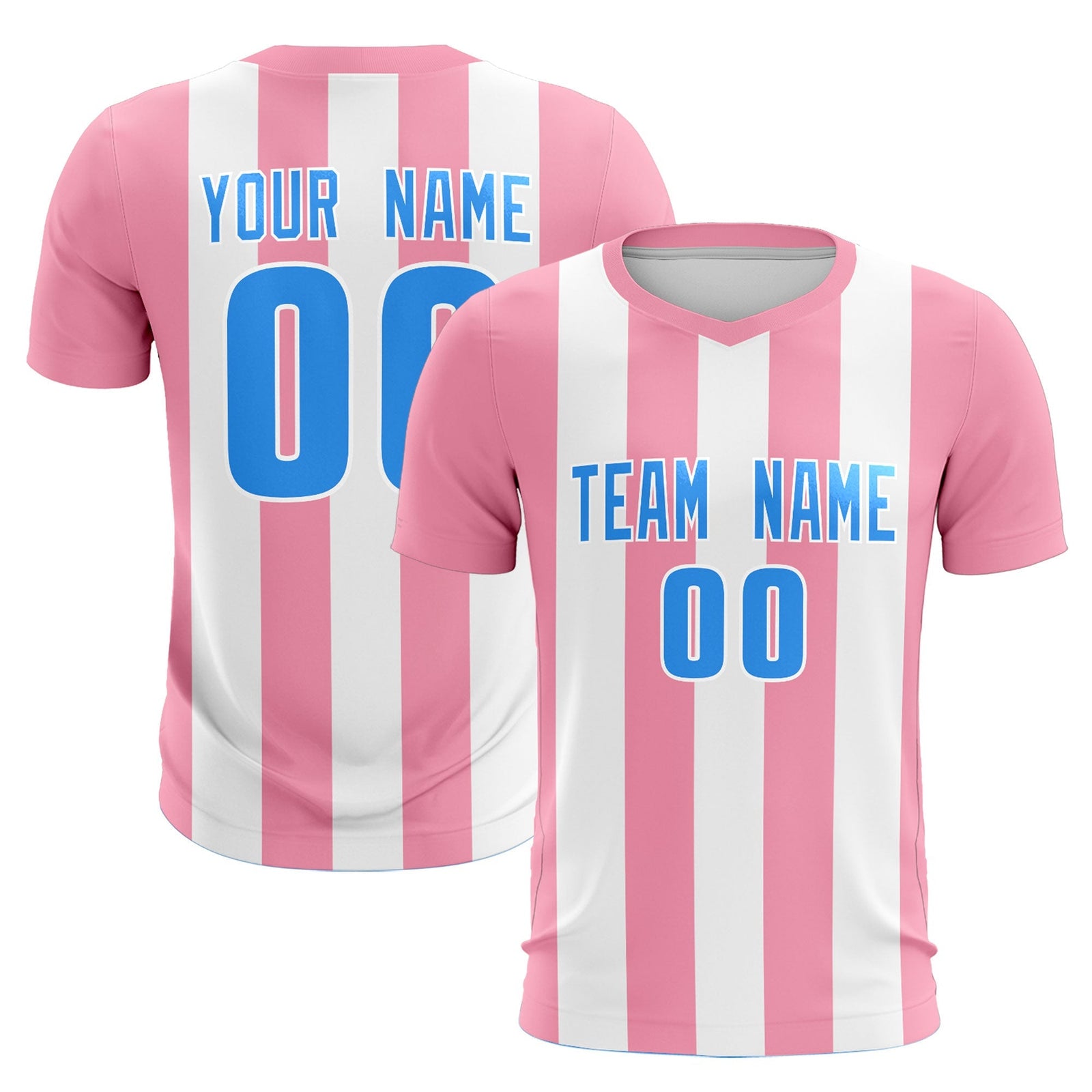 Custom White Light Pink Vertical Stripes Casual Outdoor Soccer Sets Jersey