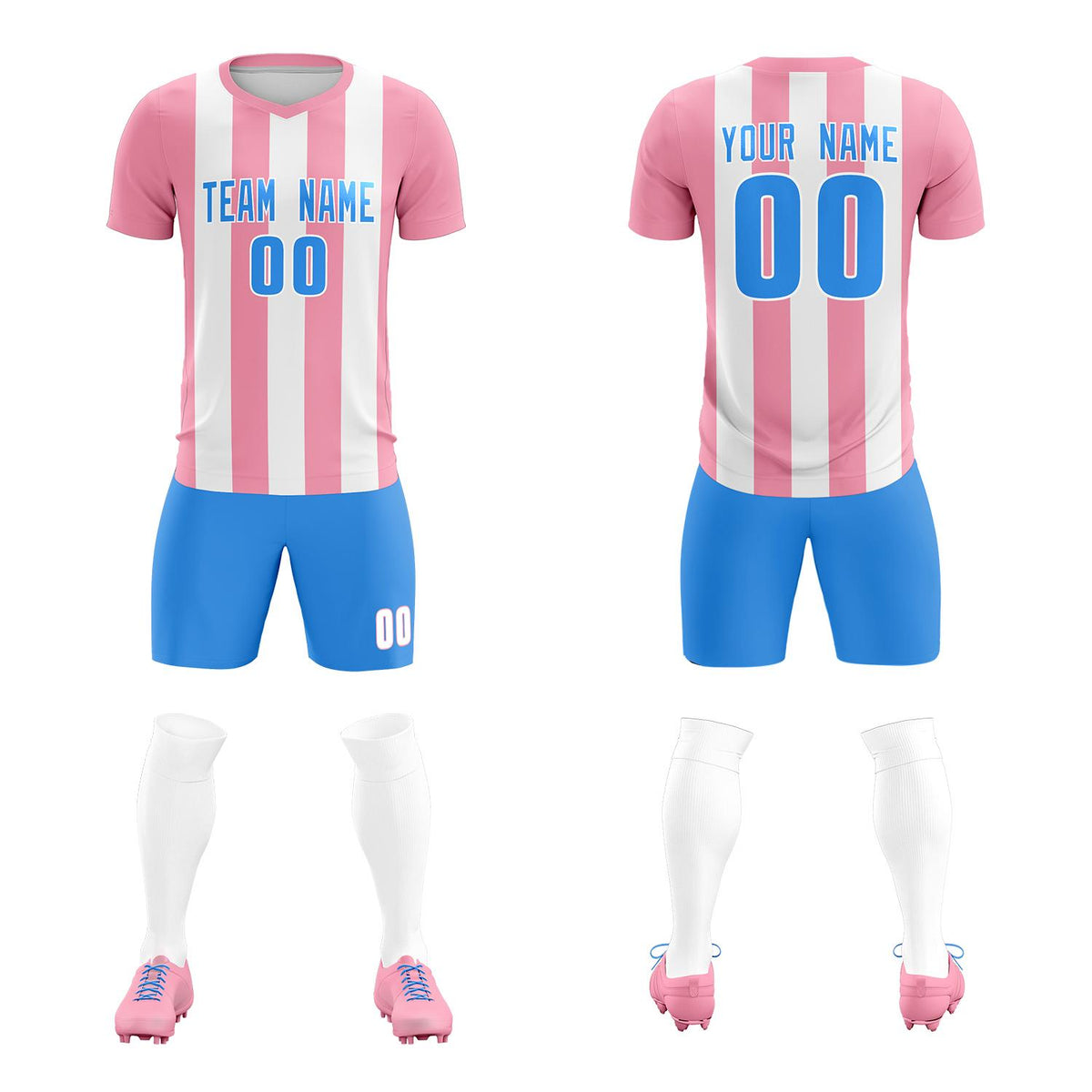 Custom White Light Pink Vertical Stripes Casual Outdoor Soccer Sets Jersey