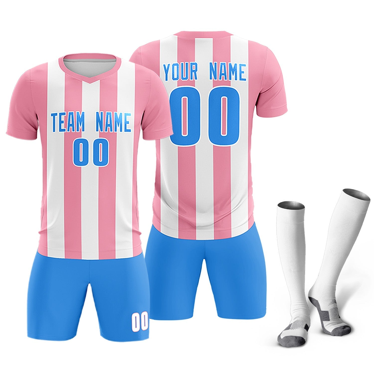 Custom White Light Pink Vertical Stripes Casual Outdoor Soccer Sets Jersey