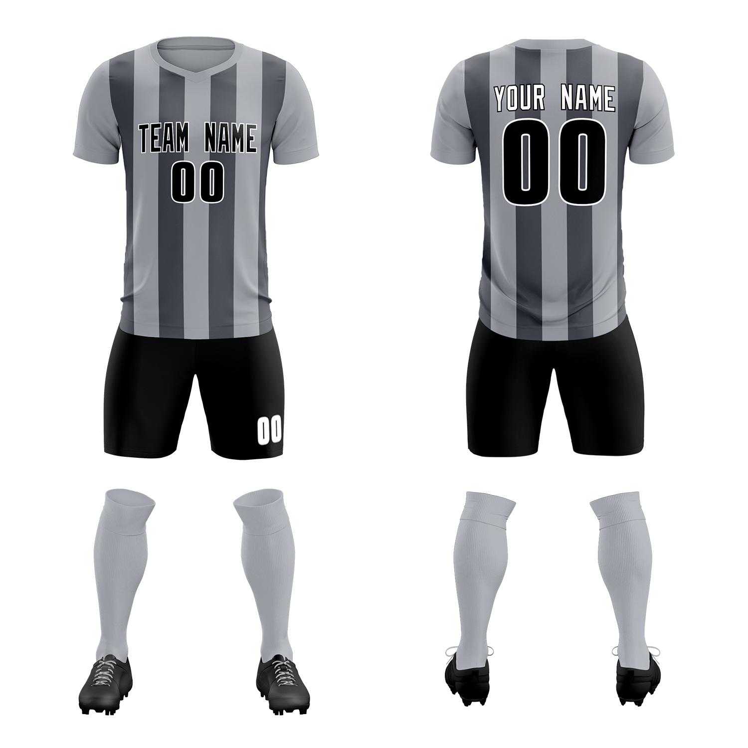 Custom Gray Dark Gray Vertical Stripes Casual Outdoor Soccer Sets Jersey