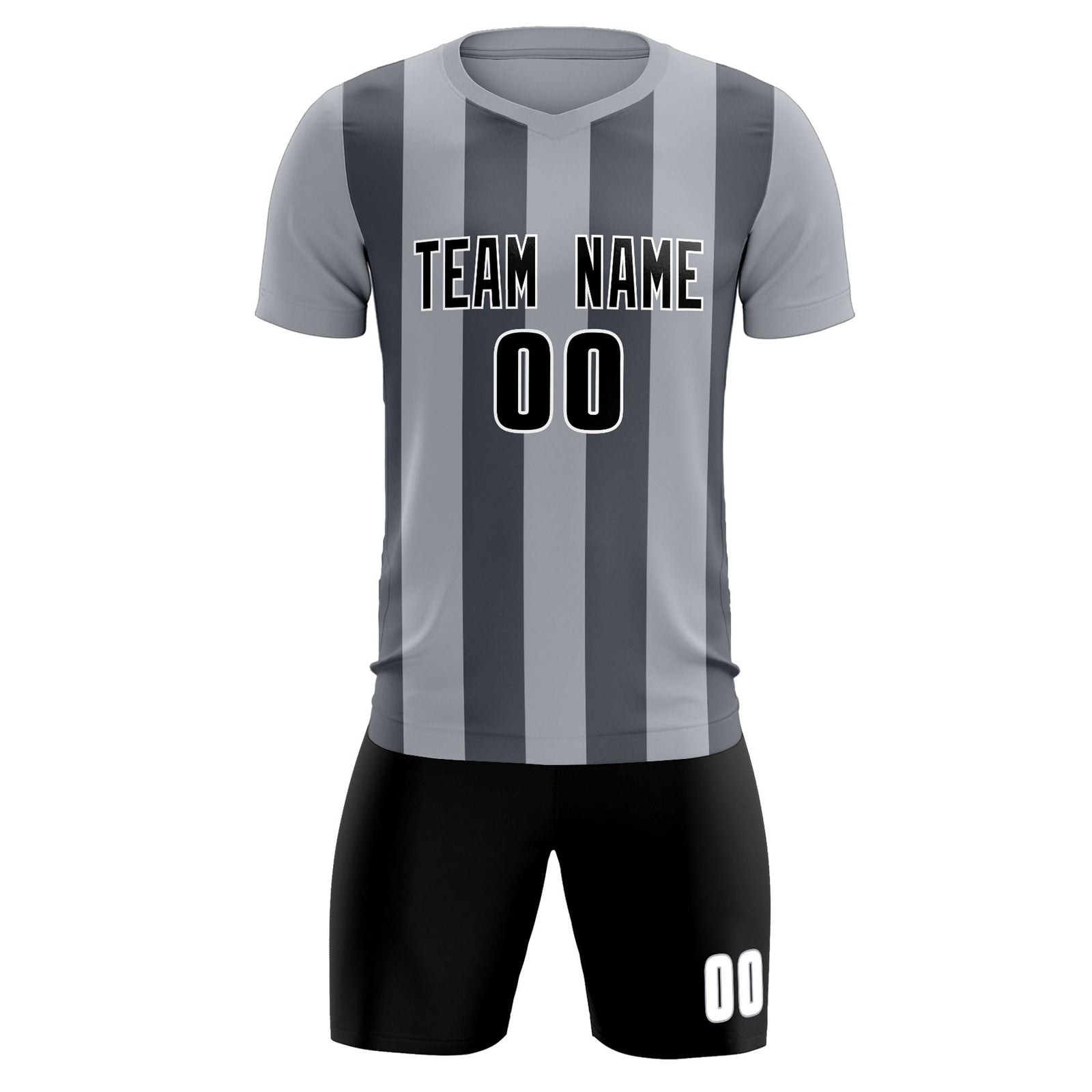 Custom Gray Dark Gray Vertical Stripes Casual Outdoor Soccer Sets Jersey